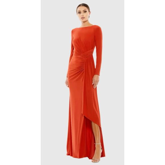 Ieena for Mac Duggal 26714 Red Long Sleeve Side Slit Gown Dress Size 2 NWT - Picture 1 of 12